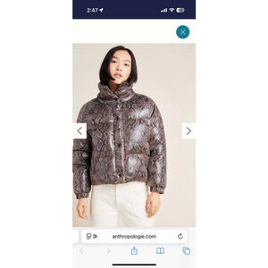 Women's BlankNYC Brown Black Snake Print Puffer Jacket XS (but fits small-med)